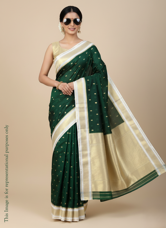 Banarasi Semi Katan Silk saree with zari pallu and rich texture border