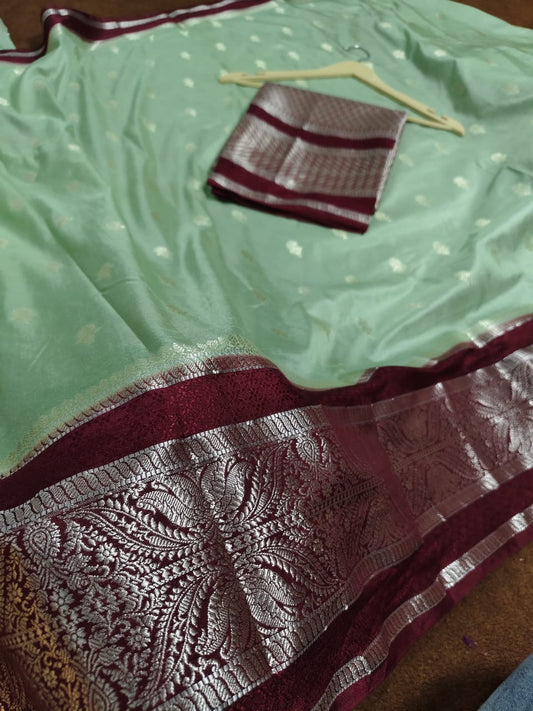 Banarasi Semi Katan Silk saree with zari pallu and rich texture border