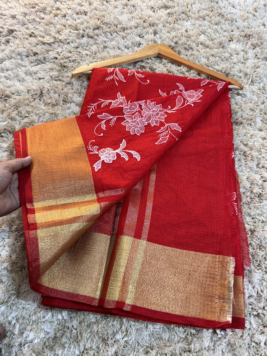 Banarasi Chikankari kota check cotton silk zari patta and hevy pallu saree